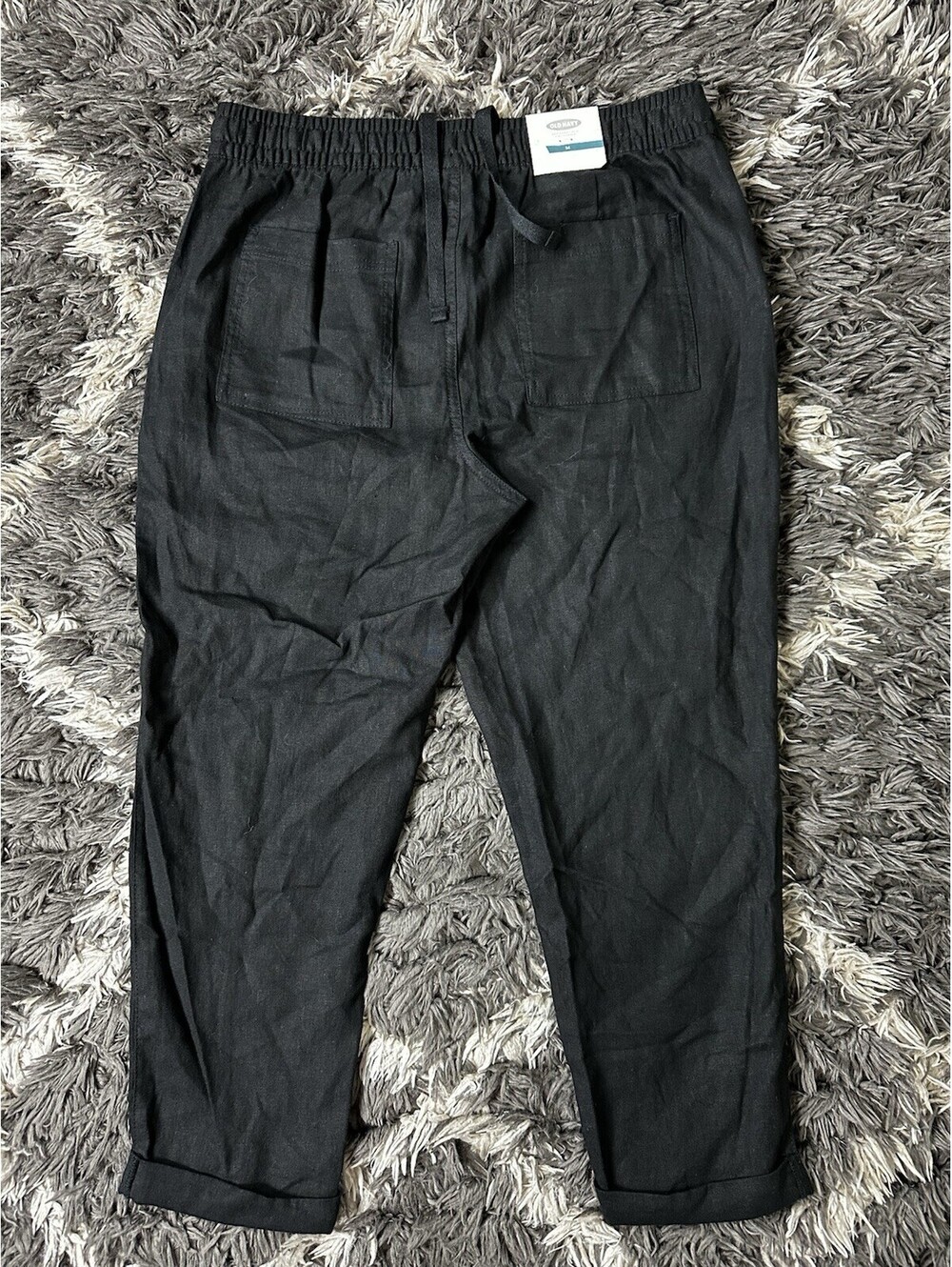 NWT Old Navy Linen Blend Drawstring Pants Womens Medium Black Casual Cuffed